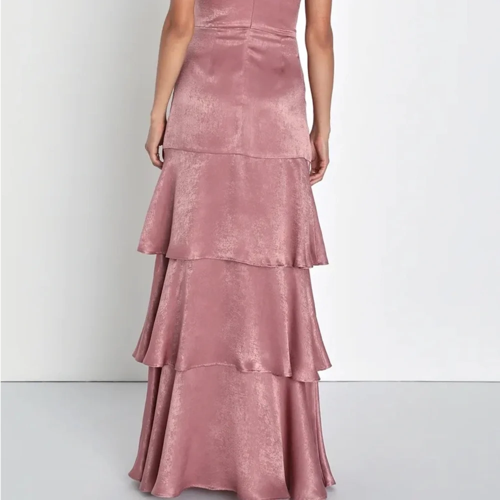NWT Lulus Exclusive Elegance Mauve Satin Tiered Maxi Dress - Picture 3 of 7